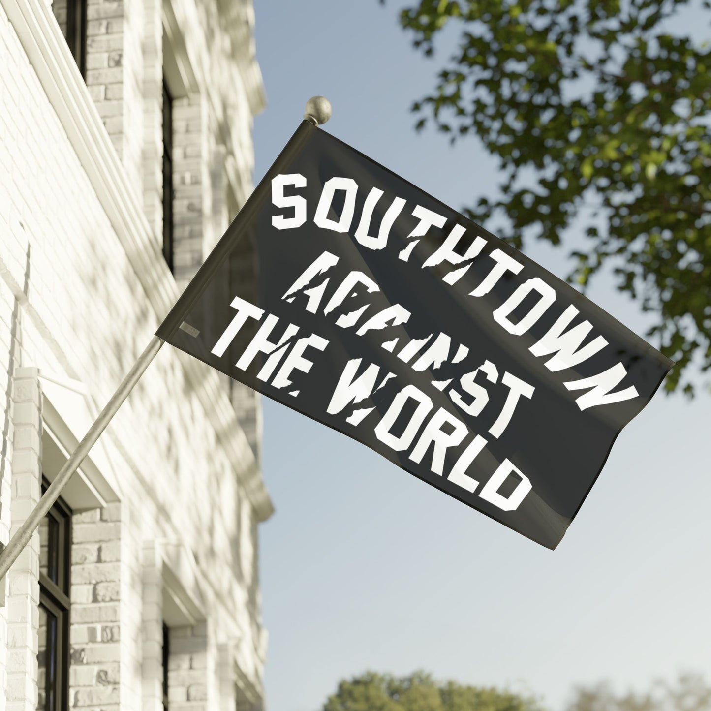 Southtown Against The World Flag — Bold Black & Gray Decorative Banner