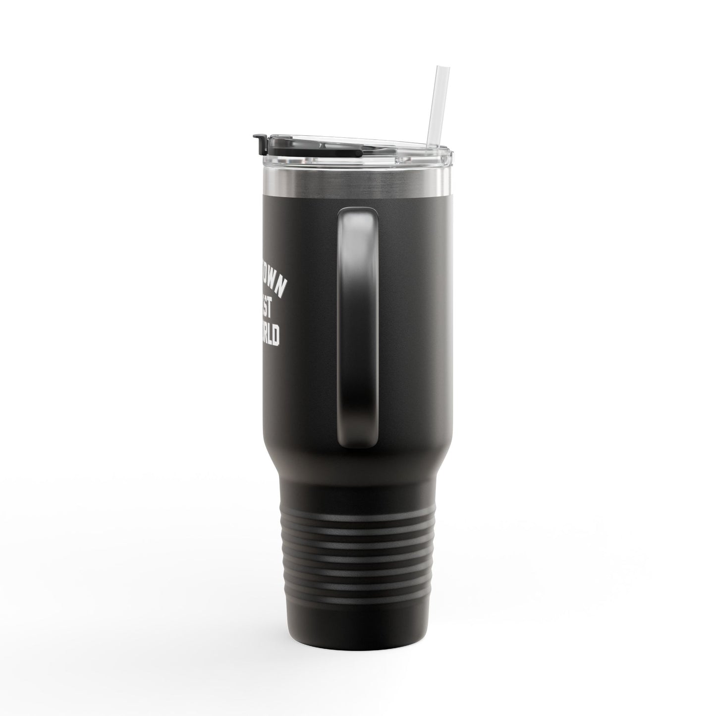 Insulated 40oz Travel Mug — "Southtown Against The World" Matte Black Tumbler with Handle & Straw