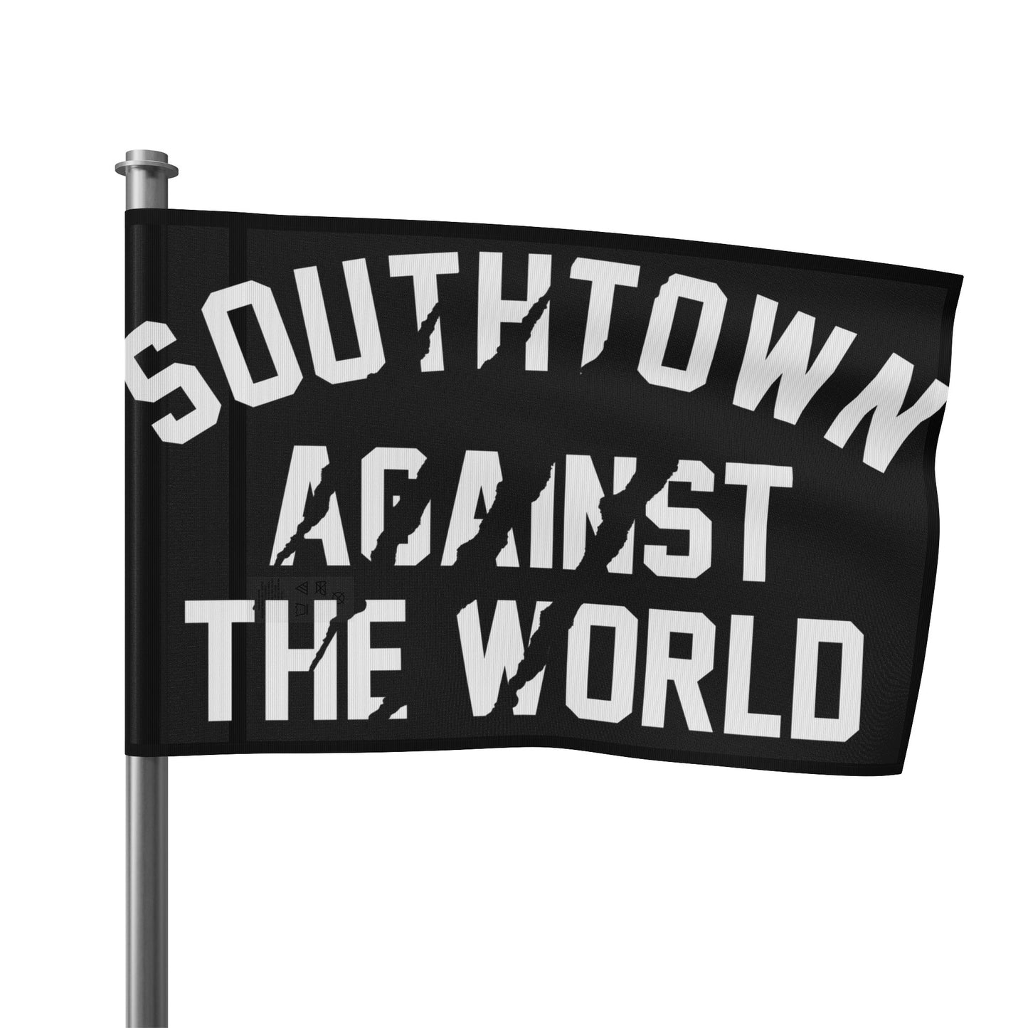 Southtown Against The World Flag — Bold Black & Gray Decorative Banner