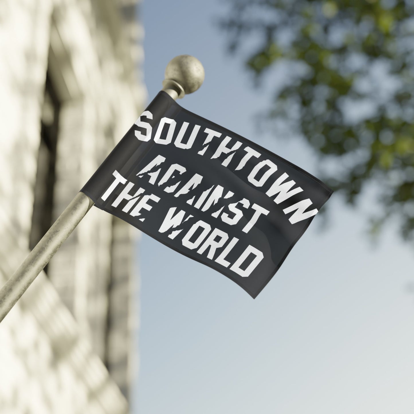 Southtown Against The World Flag — Bold Black & Gray Decorative Banner