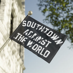 Southtown Against The World Flag — Bold Black & Gray Decorative Banner